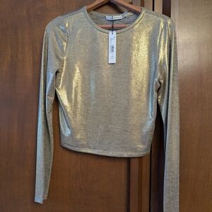 Alice + Olivia Metallic Gold Long Sleeve Top